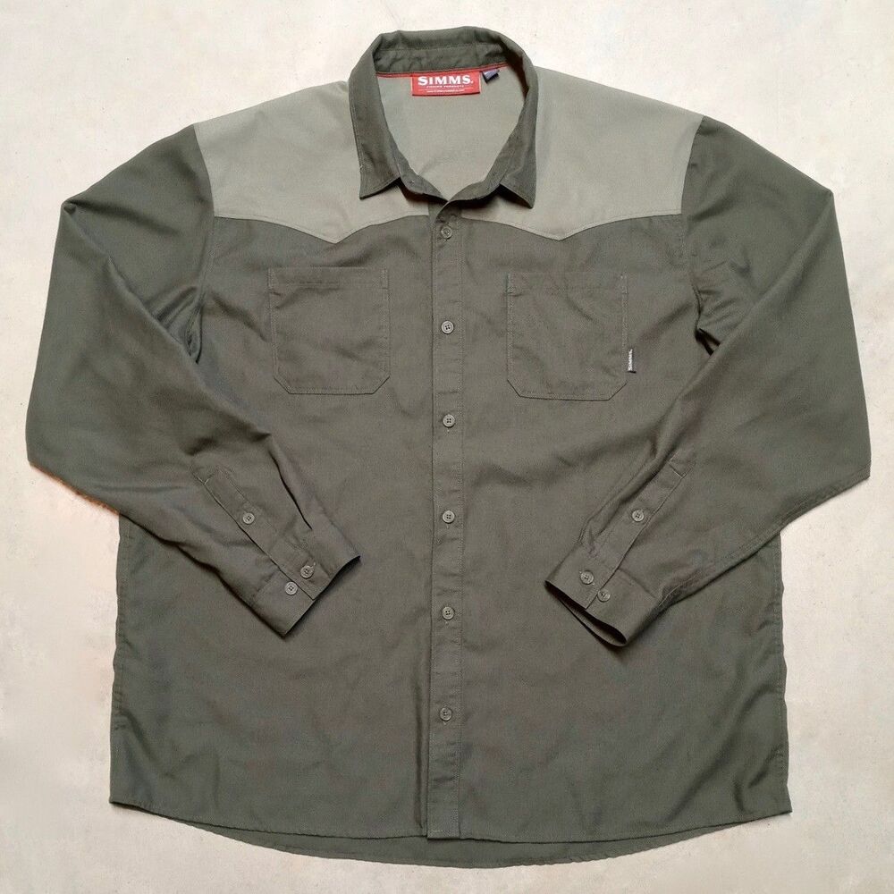 SIMMS Fishing Button Up Shirt Men's 2XL Long Sleeve Two Tone Western Style